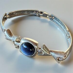 Unique Vintage Silver Bracelet with Blue Cabochon